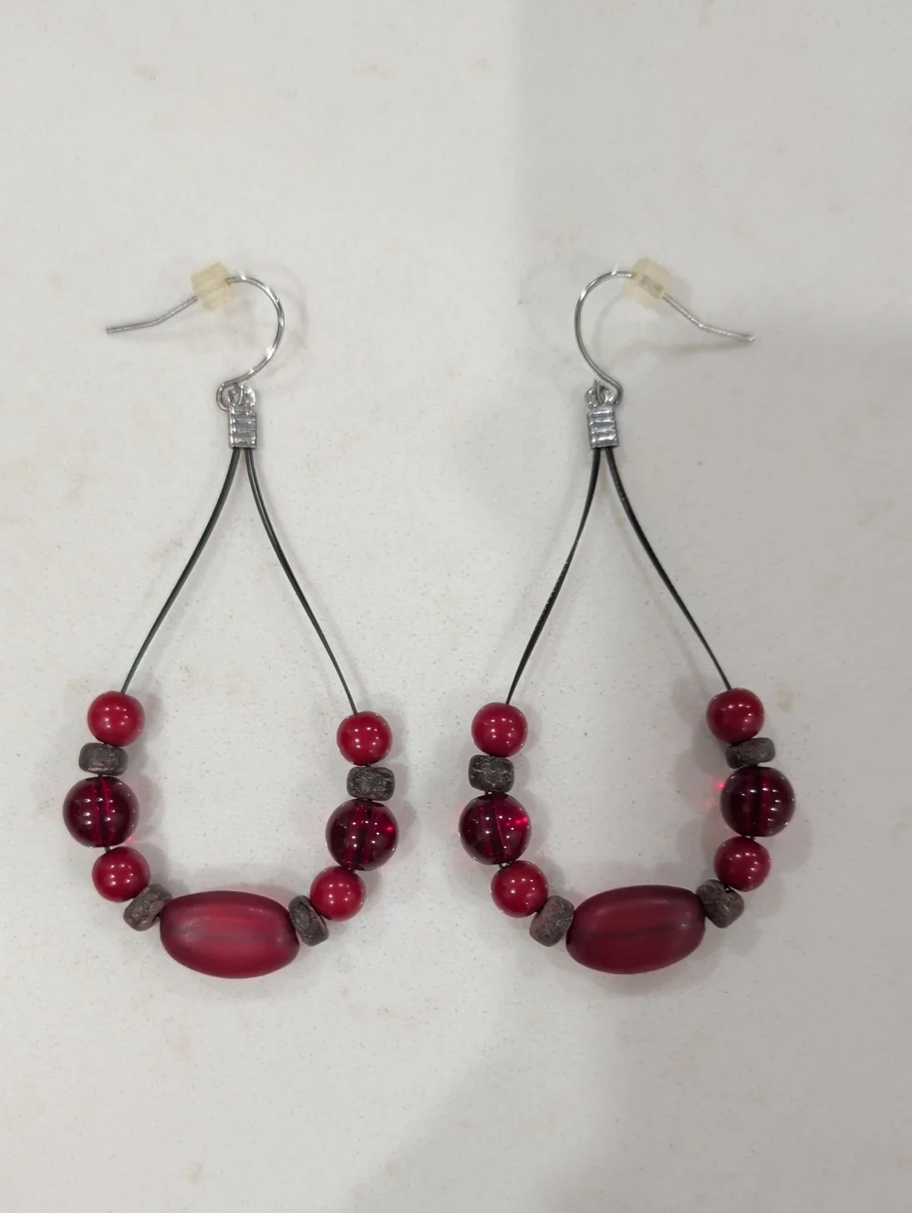 Handcrafted Red Beaded Teardrop Earrings